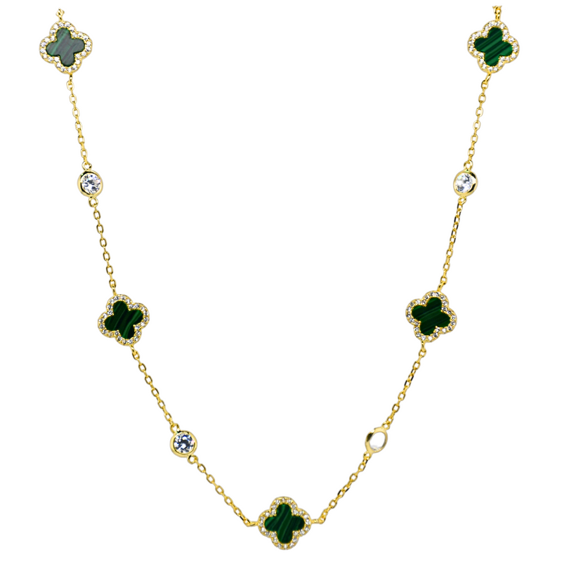 20 motifs CZ green malachite long necklace 15mm clover style 18K popular gold plated 3 gold colours