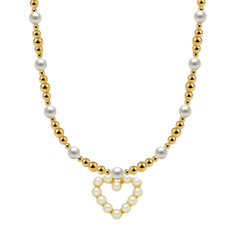 Heather + Pearl Heart Gold Filled Beaded Necklace