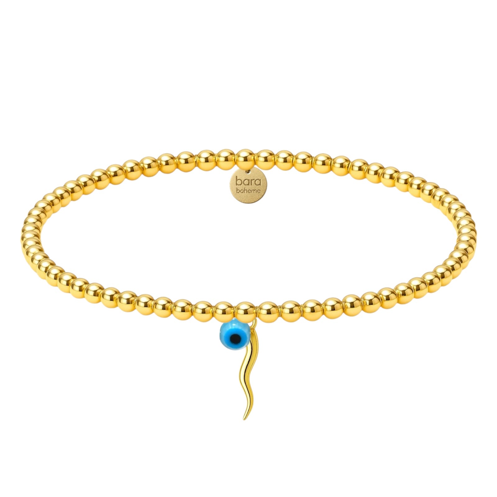 Italian Horn + Evil Eye Gold Filled Beaded Bracelet