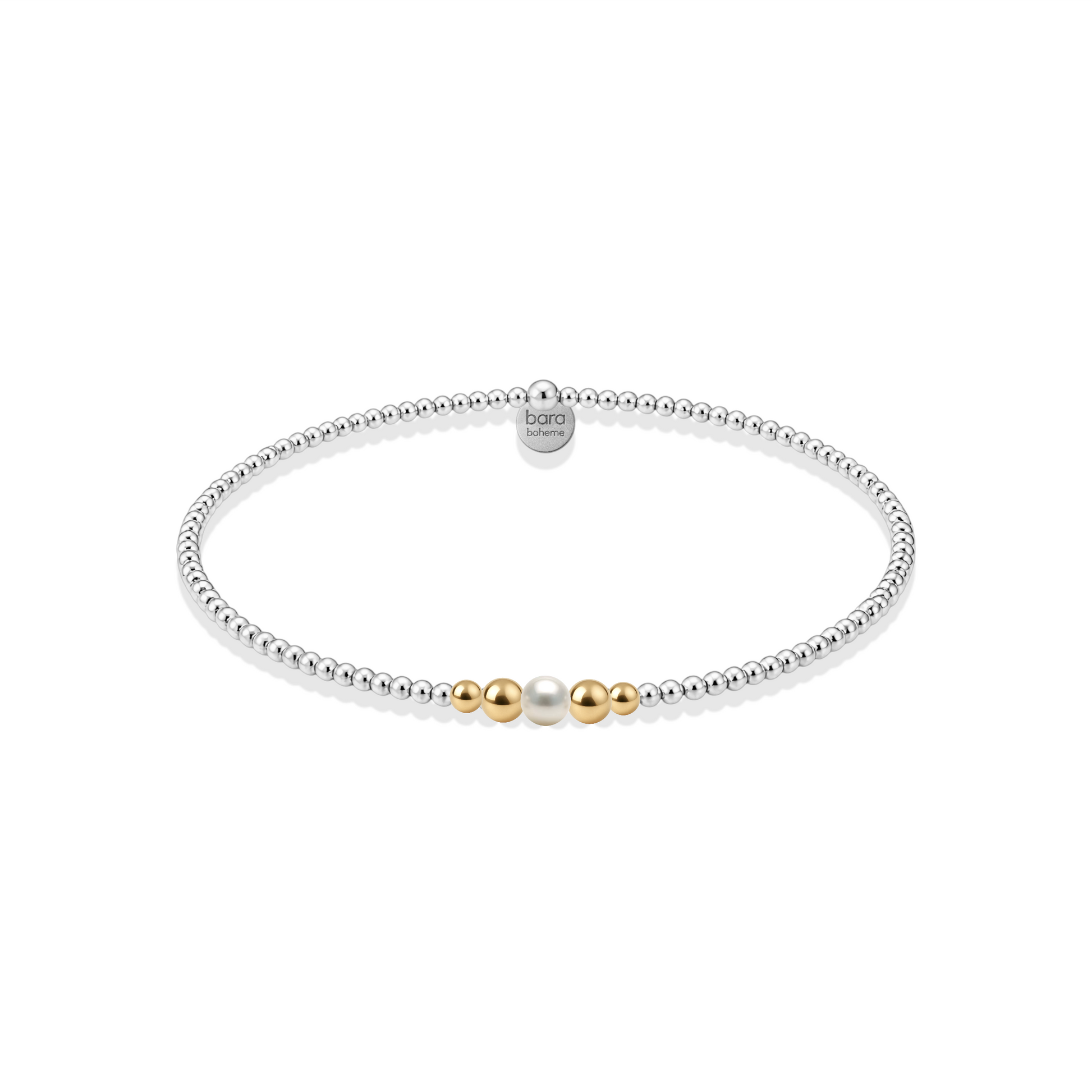 Bracelet with gold and pearl beads on a white background