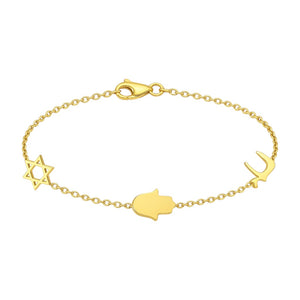 Jewish Triple Charm | Gold Plated Bracelet