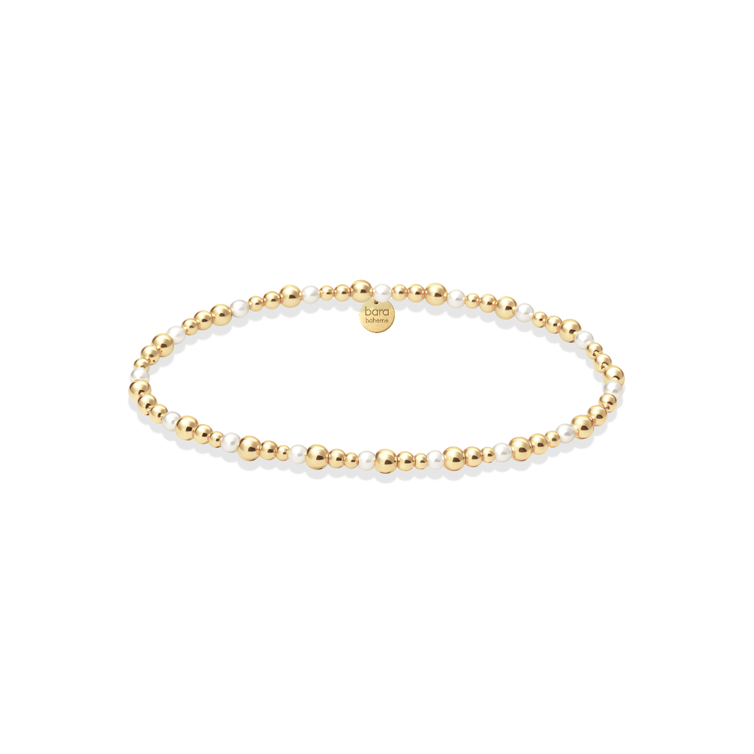 Gold beaded bracelet on a white background