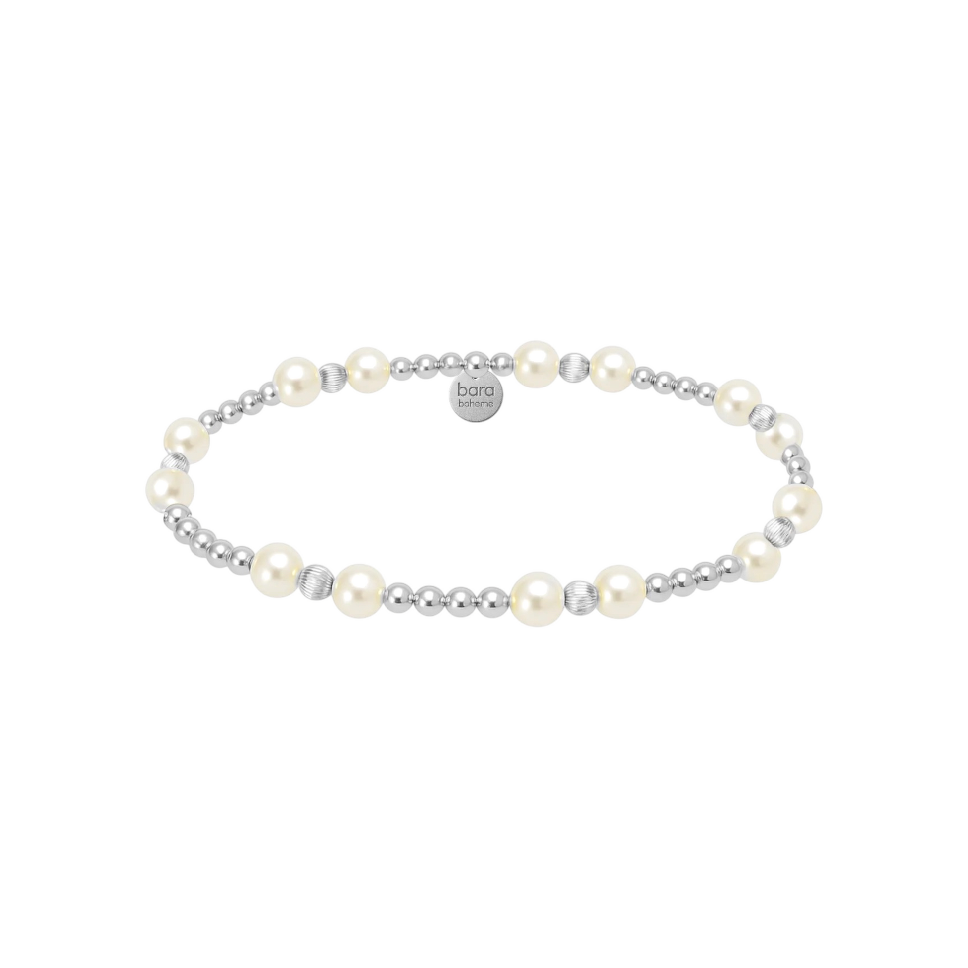 Pearl and silver bracelet on a white background