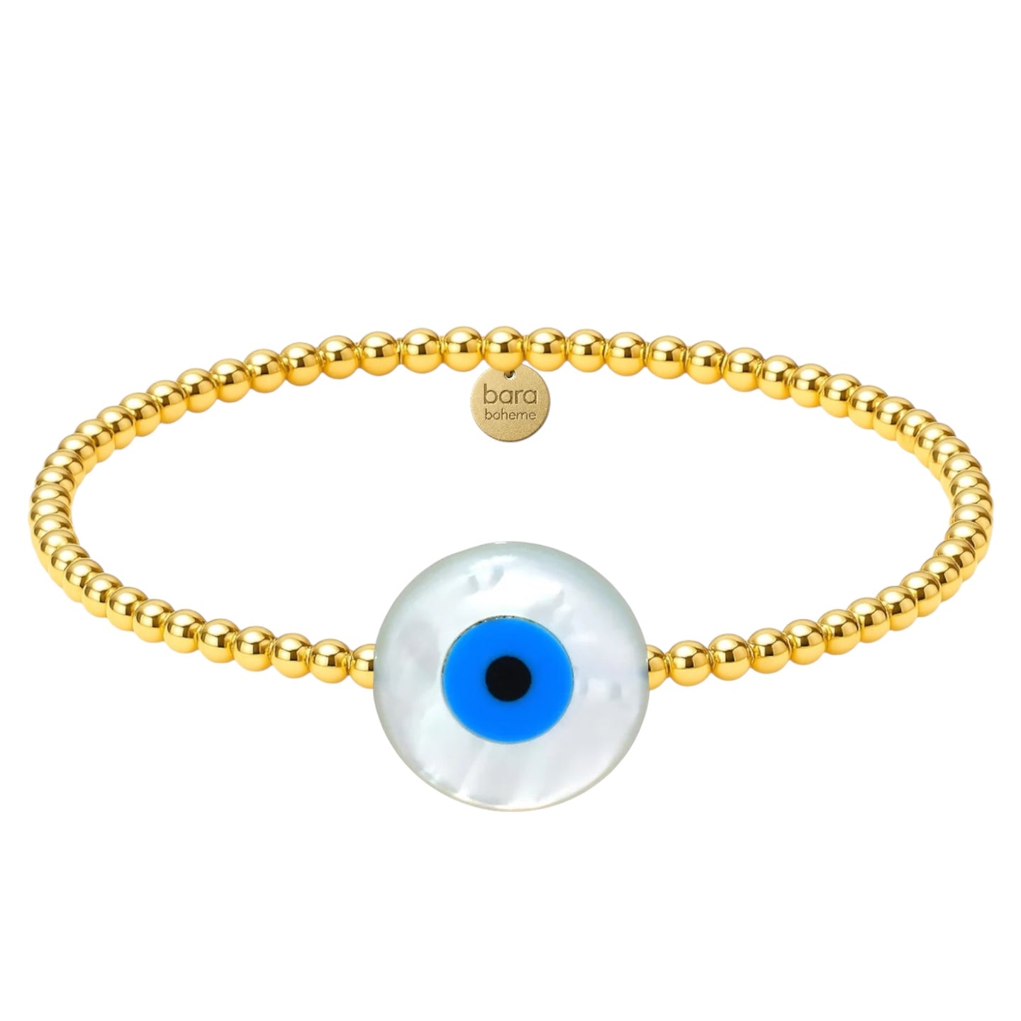Large Evil Eye Mother of Pearl Beaded Bracelet