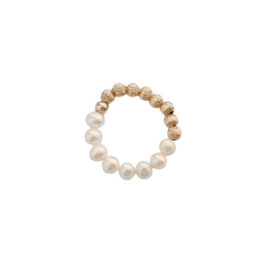 "LIV" 14k gold-filled ball & pearl Stretchy beaded Ring