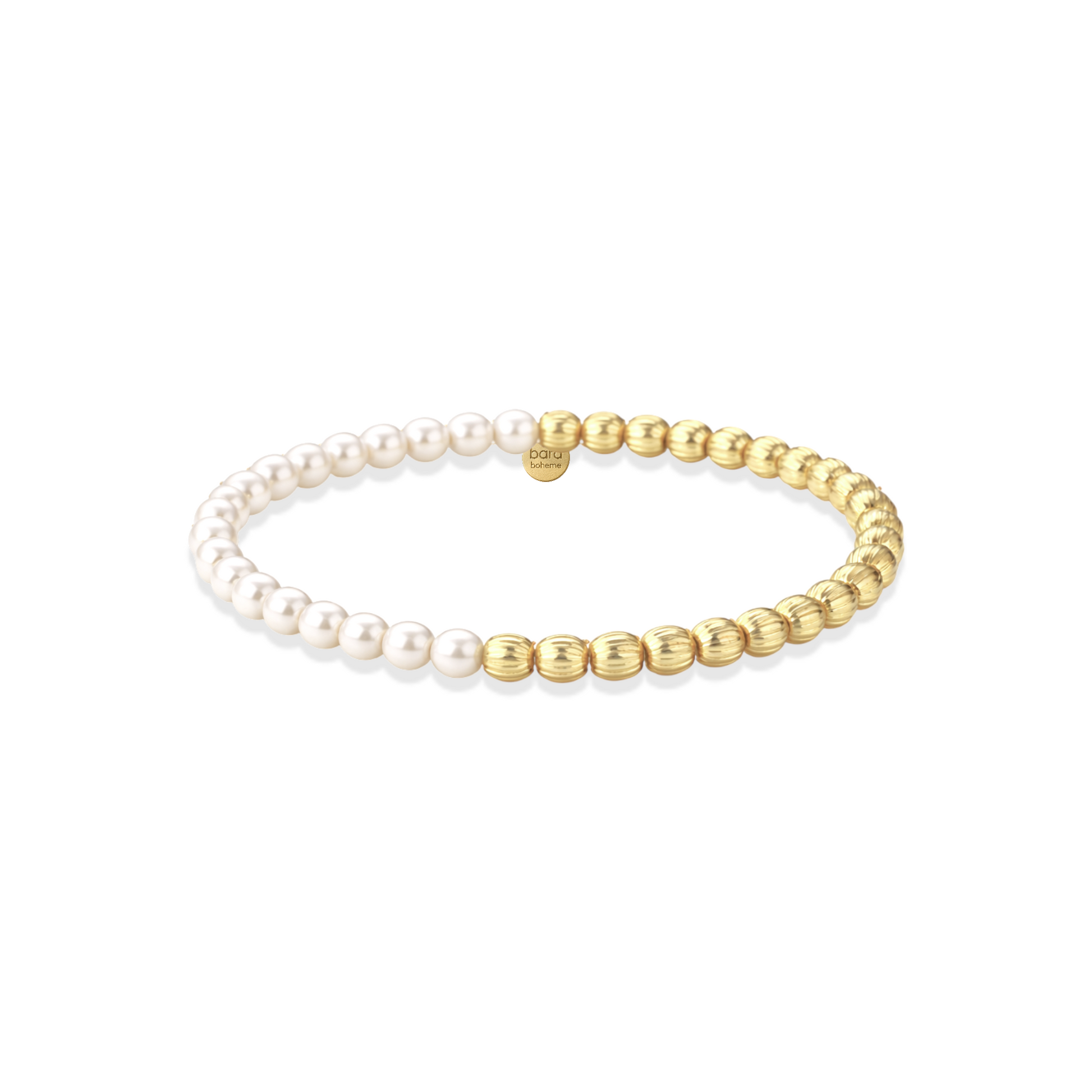 Gold and pearl beaded bracelet on a white background