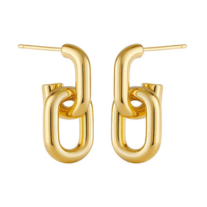 Gold chain-link earrings on a white background