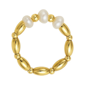 Beaded Stretchy Ring with Pearls