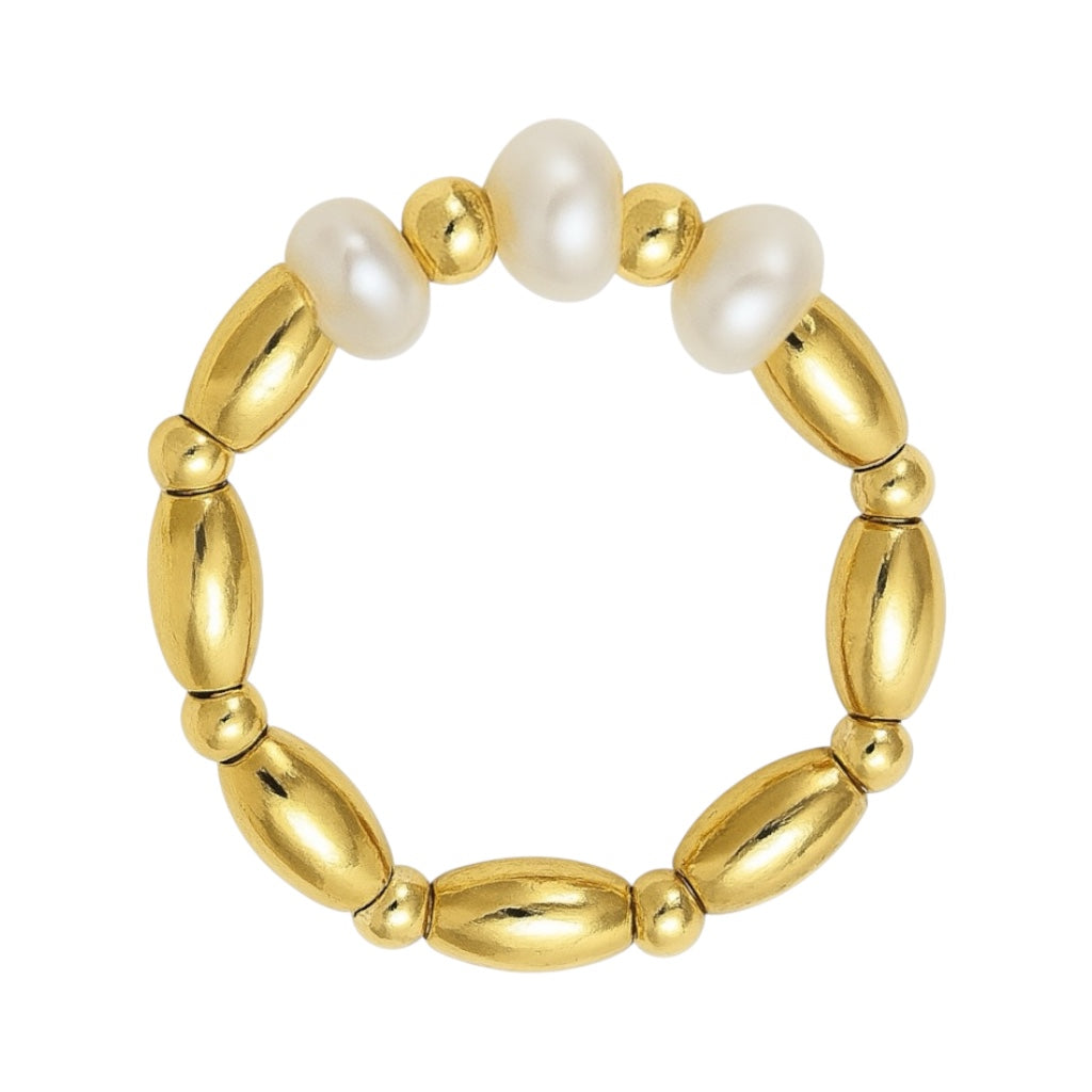 Beaded Stretchy Ring with Pearls