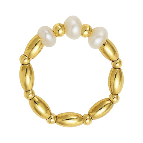 Beaded Stretchy Ring with Pearls
