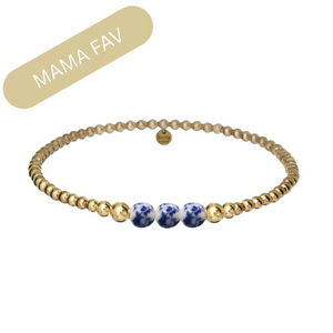 MAGNOLIA | Blue Floral Porcelain with Gold-Filled beads & Pearls Bracelet