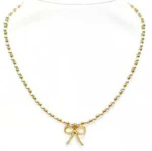 "MAY + FWP BOW" Charm Gold Filled & Pearl Beaded Choker