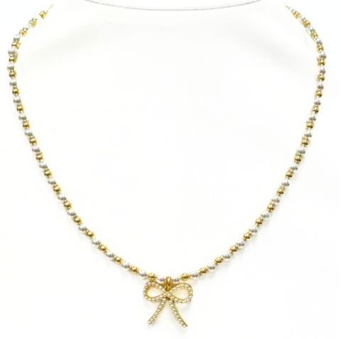 "MAY + FWP BOW" Charm Gold Filled & Pearl Beaded Choker