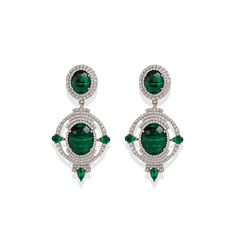 Muse | White Topaz Earrings with Malachite