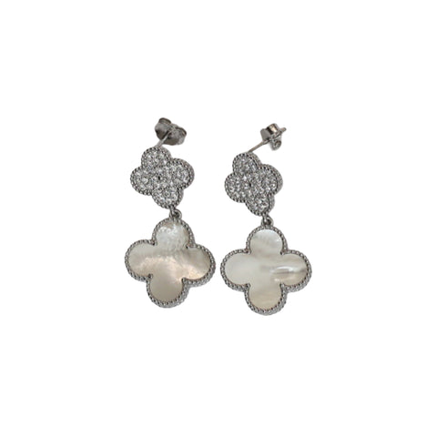 "Madam" Double Clover Drop CZ Earrings