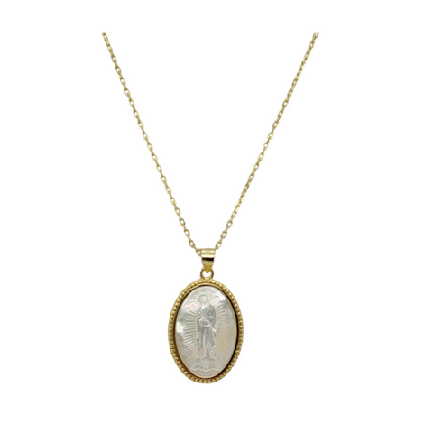 "MELINA" Virgin Mary Oval MOP Necklace