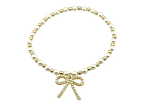 "MAY + FWP BOW" Charm Gold Filled & Pearl Beaded Bracelet