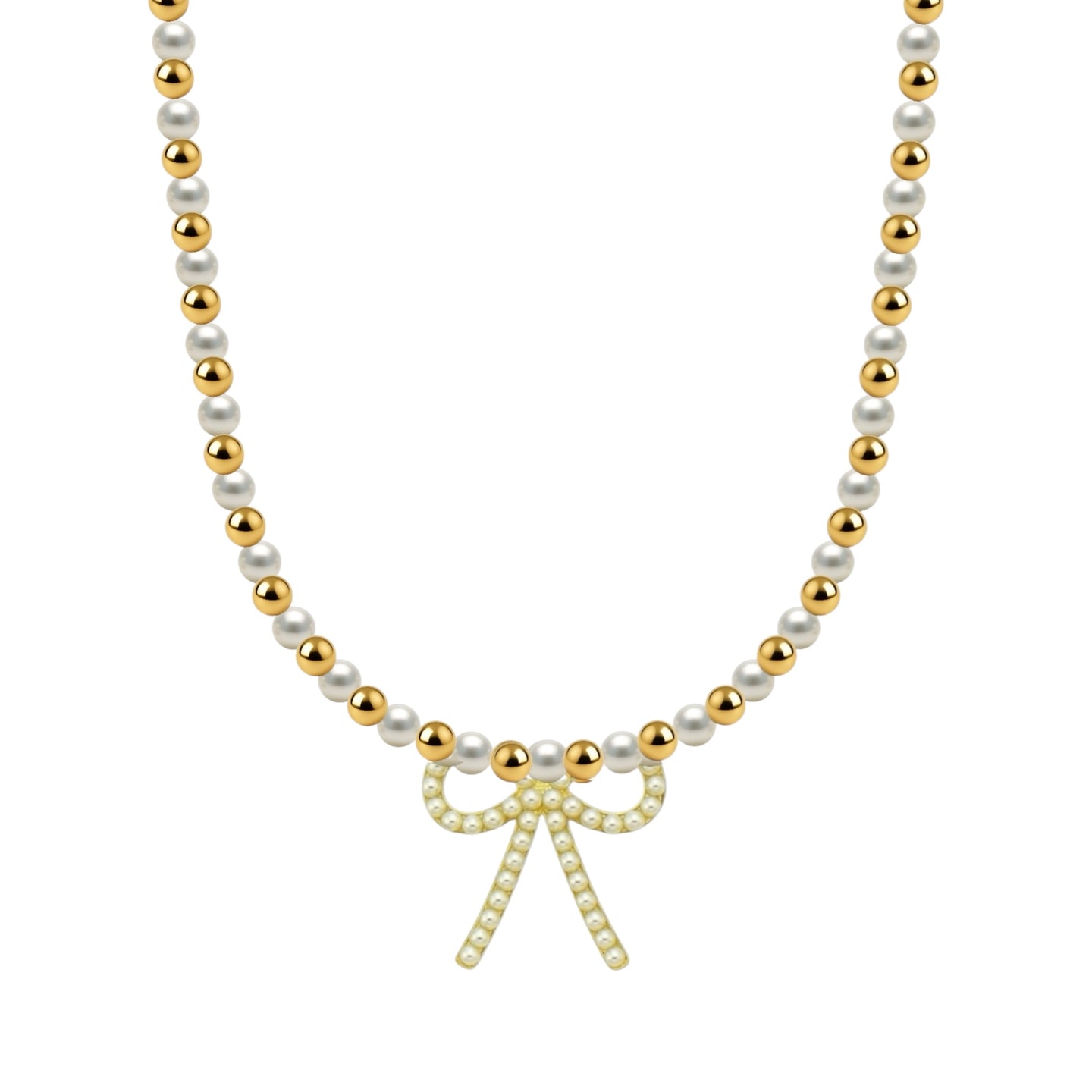 May + Pearl Bow | Gold Filled Beaded Necklace