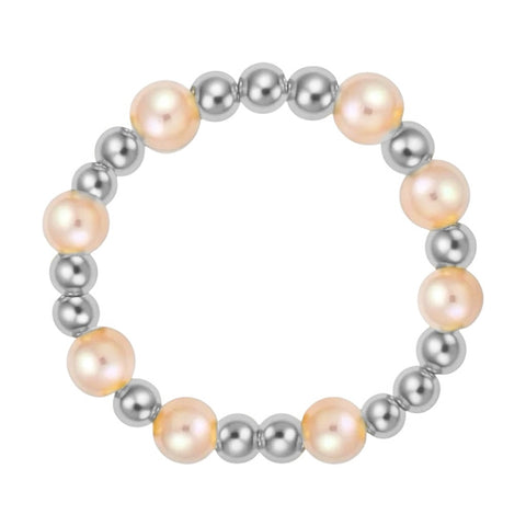 Melanie Beaded Stretchy Ring with Pink Pearls