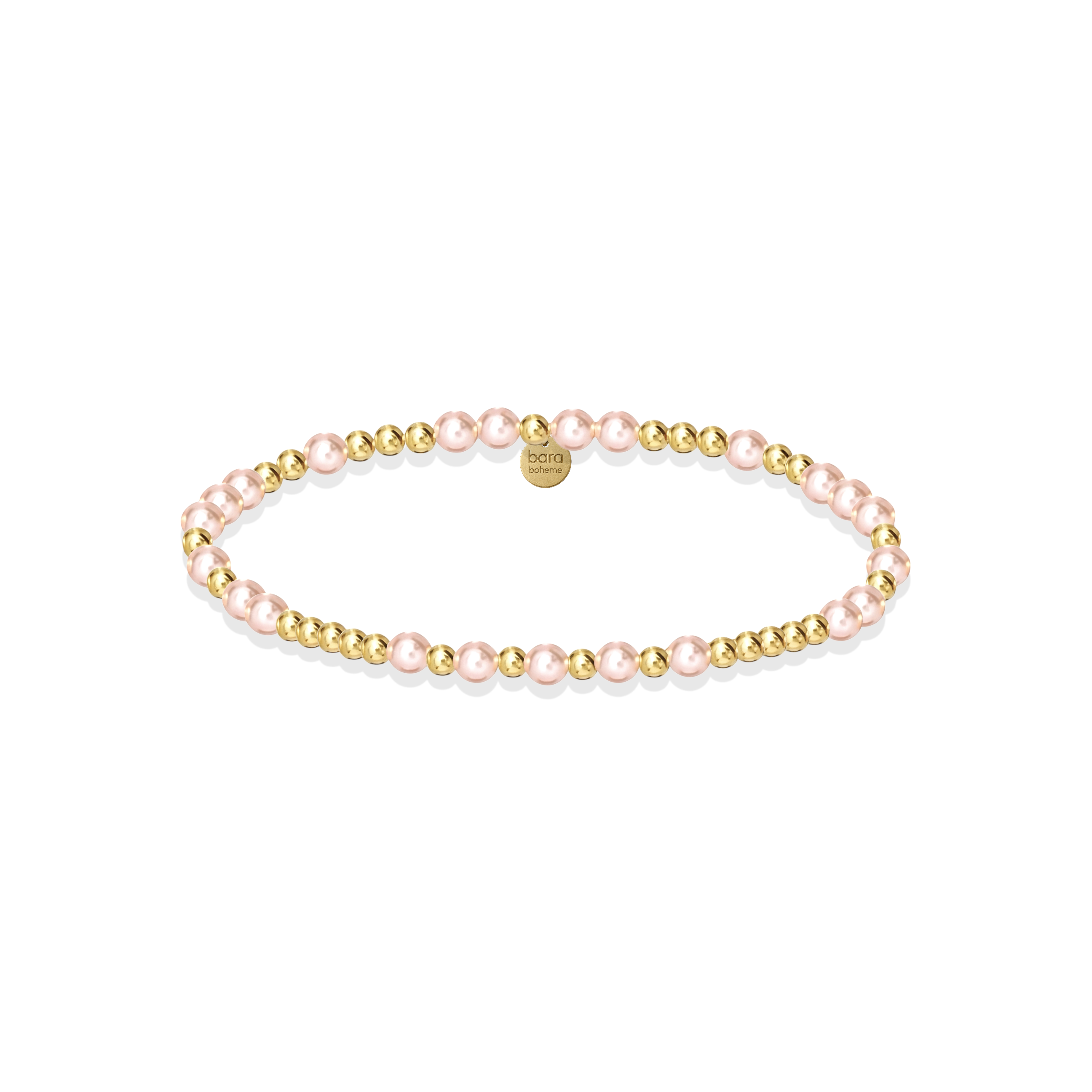 Bracelet with pink and gold beads on a white background