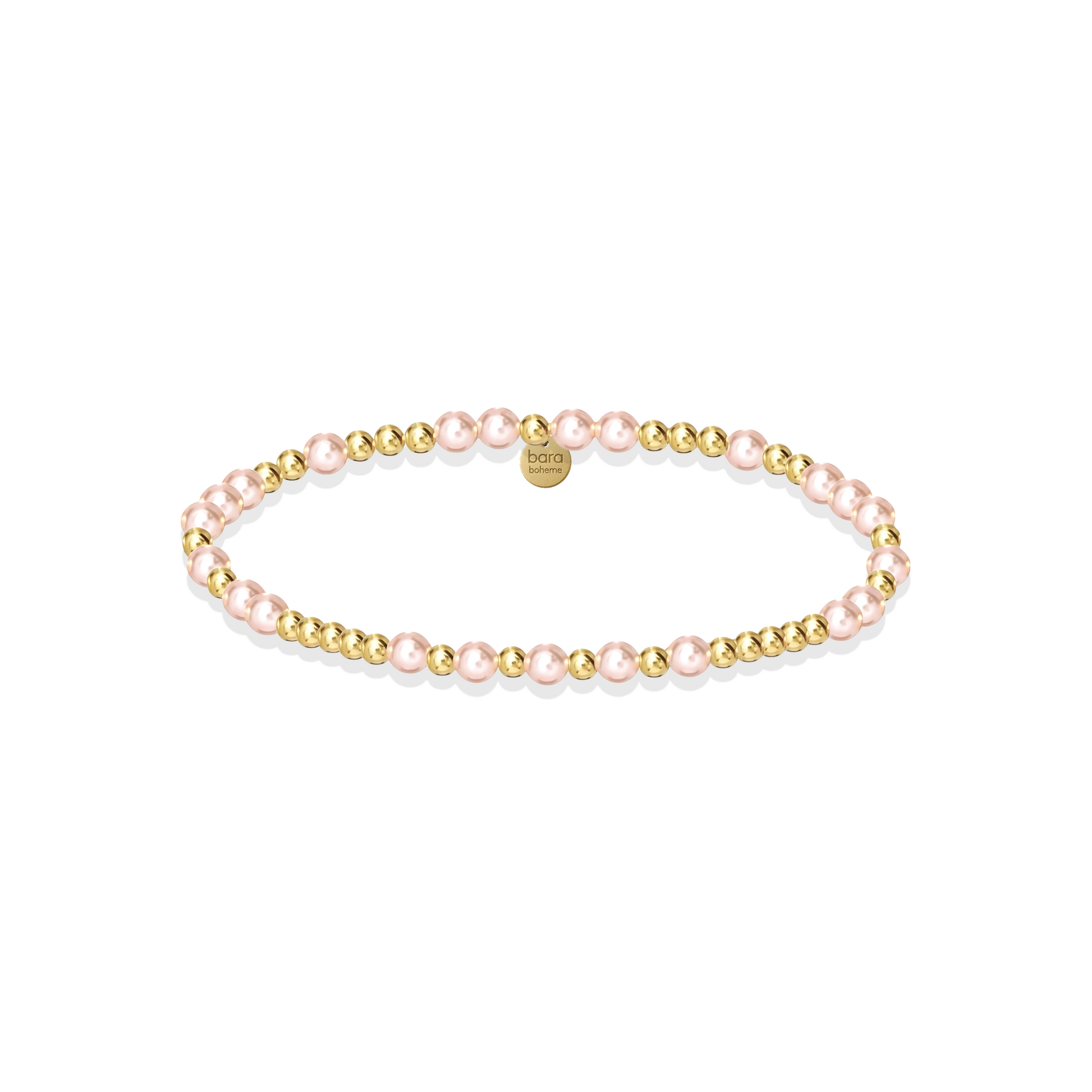 Bracelet with pink and gold beads on a white background