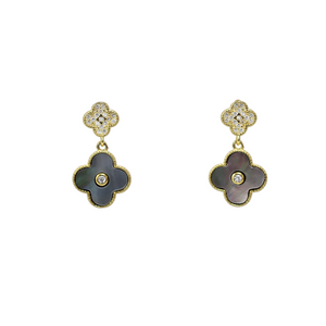 "Mini Madam" Double Clover Drop CZ Earrings