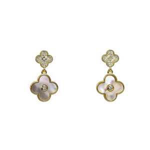 "Mini Madam" Double Clover Drop CZ Earrings