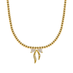 Miracle Bow Charm Gold Filled Beaded Necklace