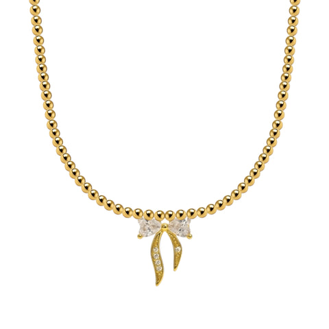 Miracle Bow Charm Gold Filled Beaded Necklace