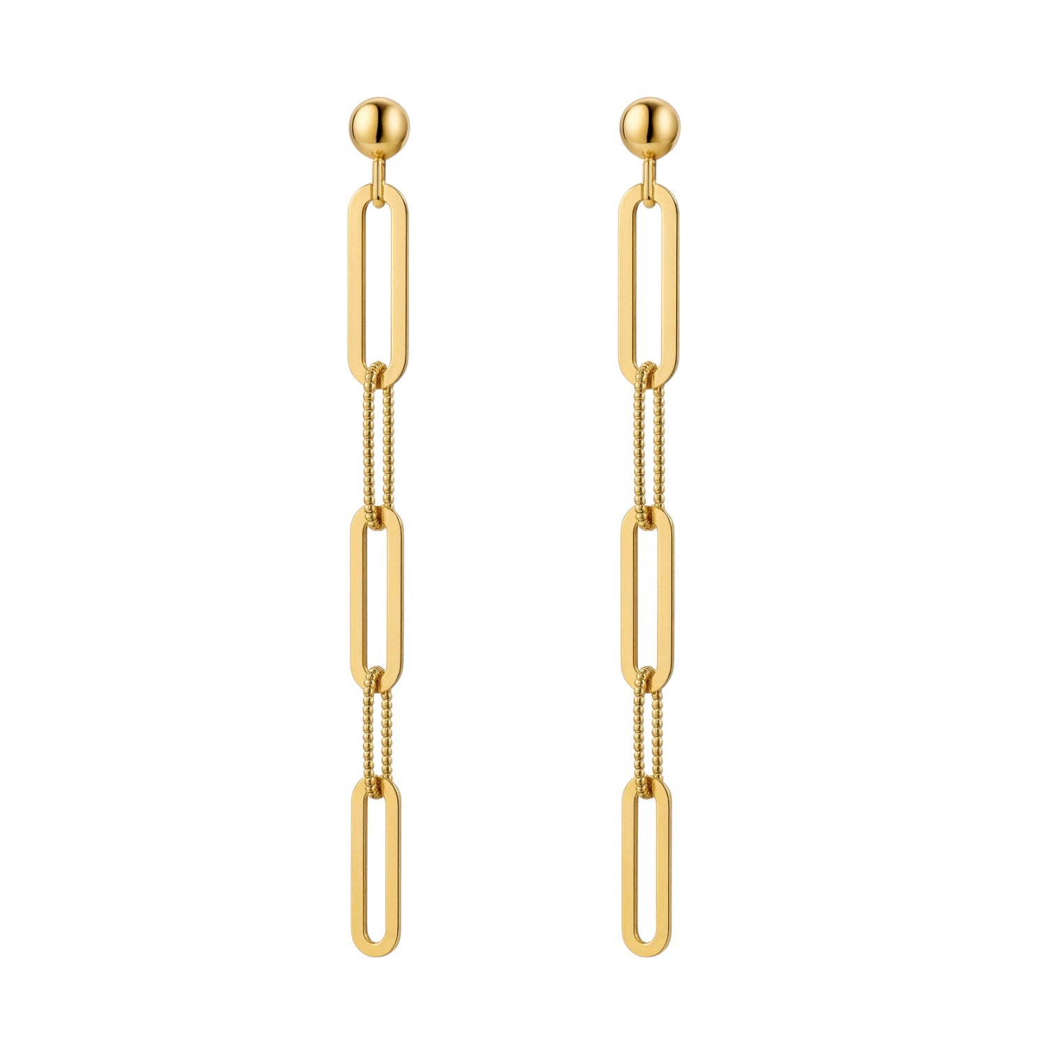 Gold chain earrings on a white background