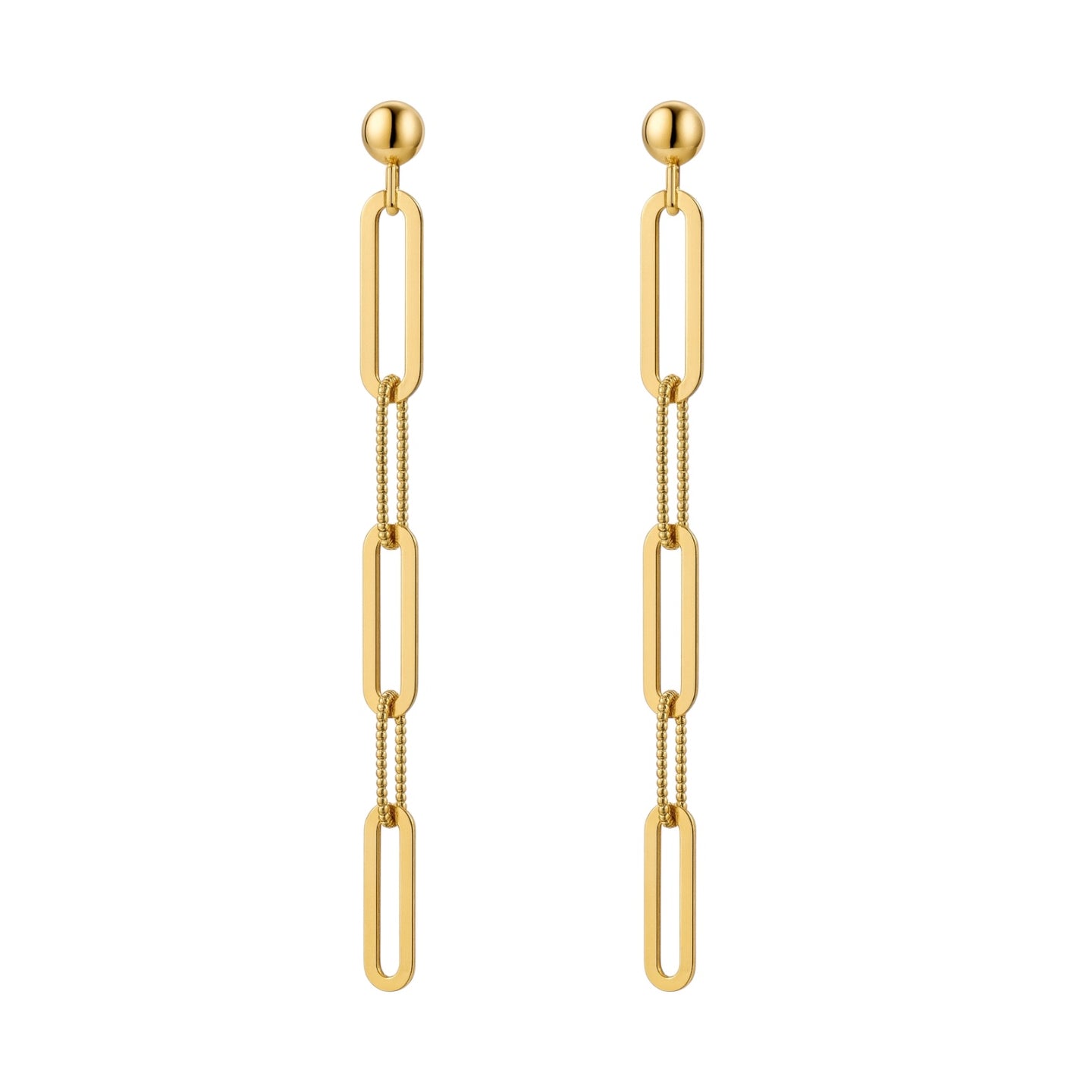 Gold chain earrings on a white background