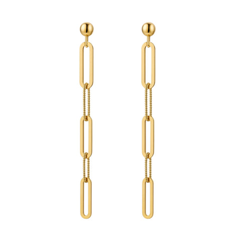 Gold chain earrings on a white background
