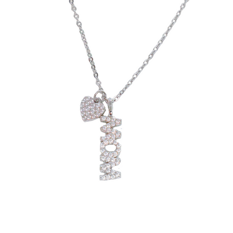"MOM + HEART" Vertical CZ Necklace