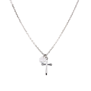 "CROSS SOLITAIRE" Charm CZ Necklace