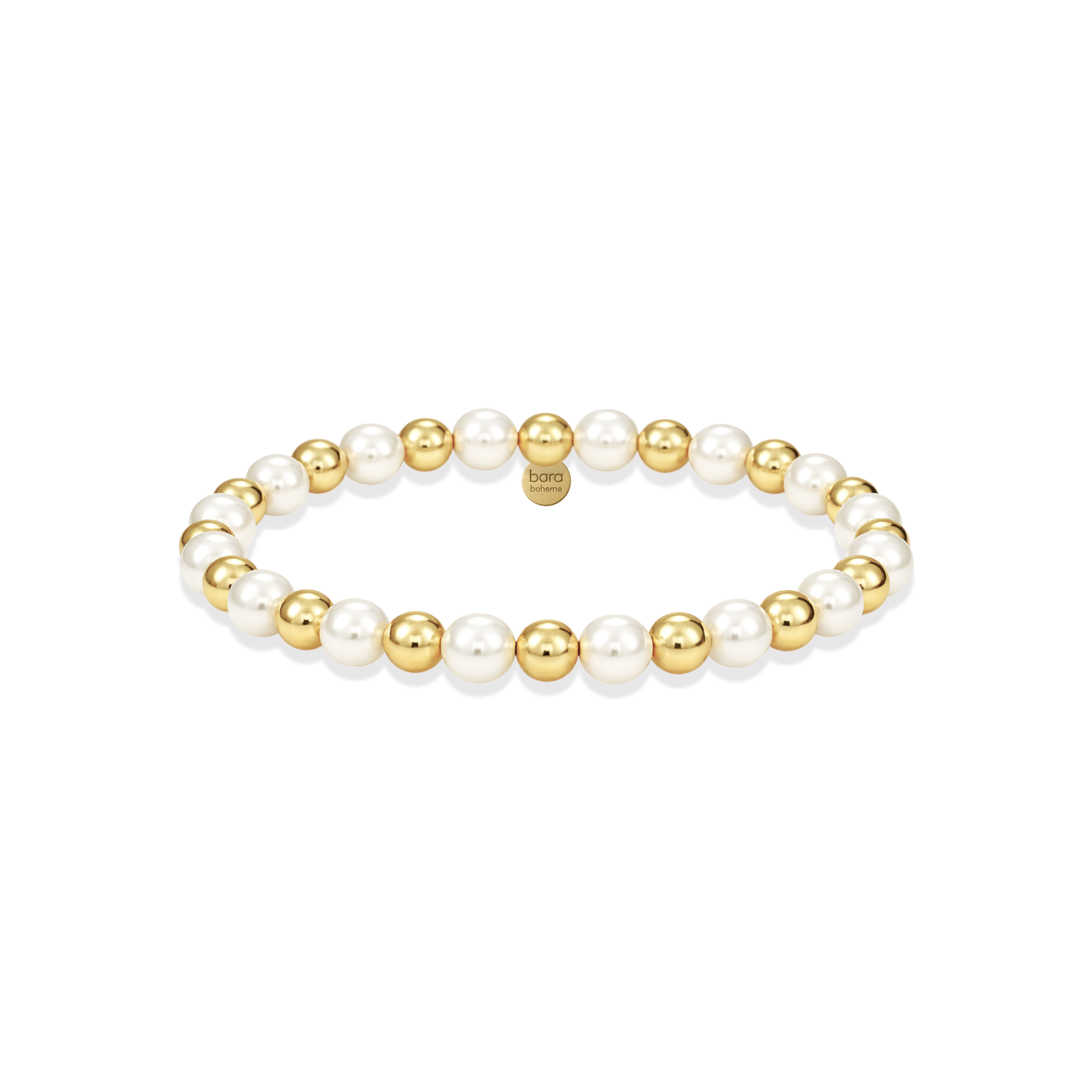 Pearl and gold bead bracelet on a white background