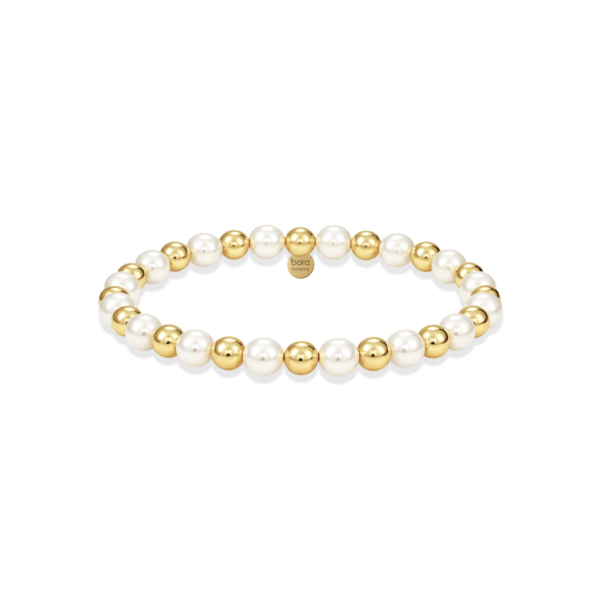 Pearl and gold bead bracelet on a white background