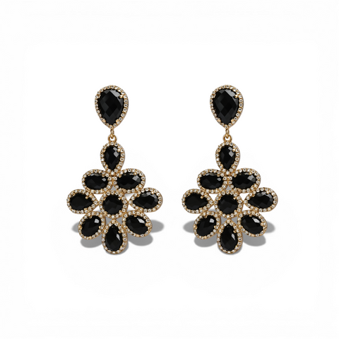 Odette | White Topaz Earrings with Black Onyx