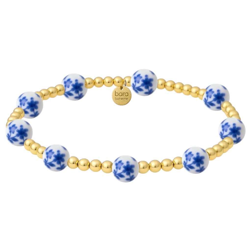 Orchid Gold Filled Beaded Bracelet with Porcelain