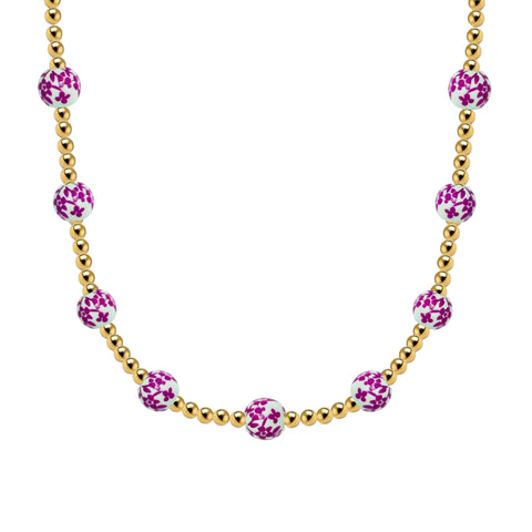 Orchid Gold Filled Beaded Necklace with Porcelain