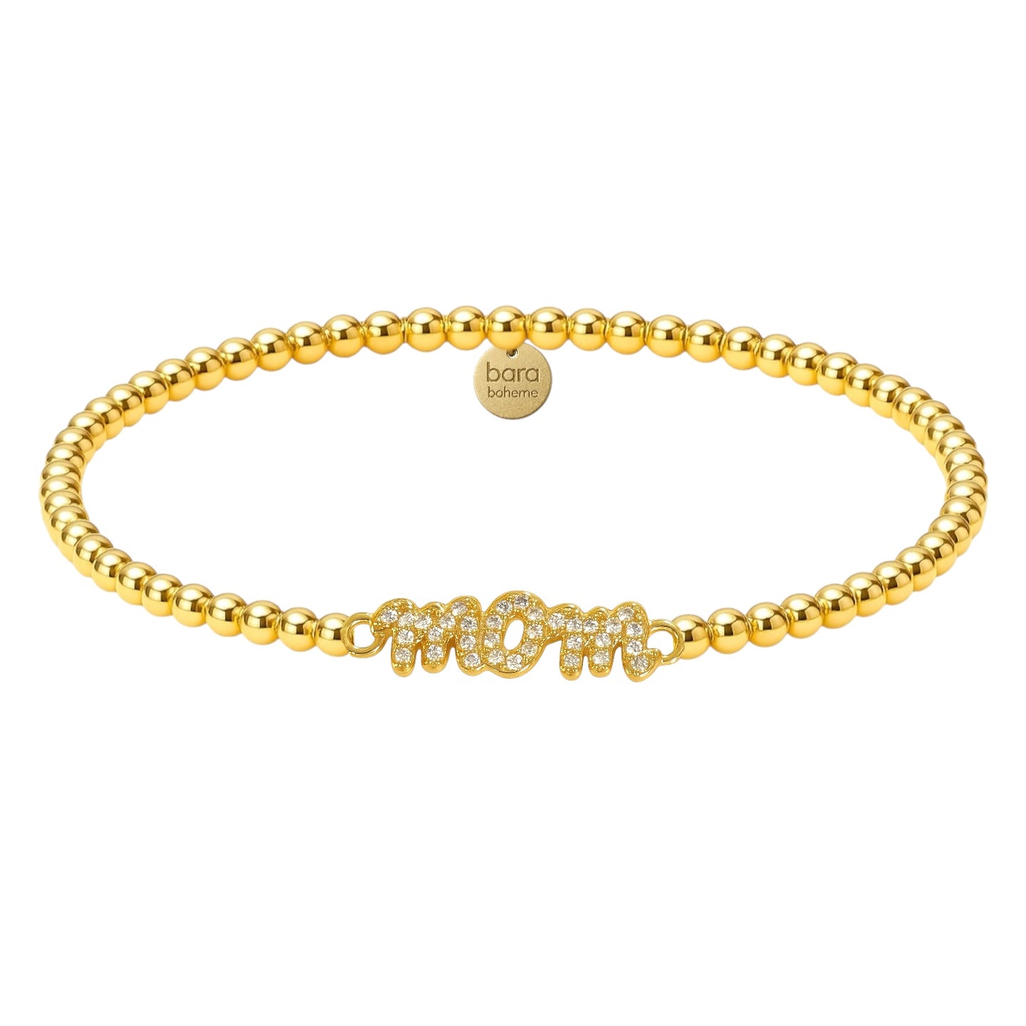 Pave Mom Charm Gold Filled Beaded Bracelet