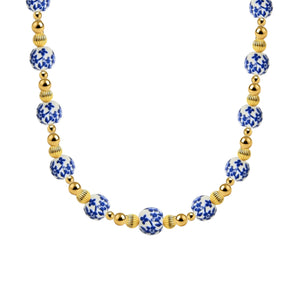 Peach Blossom Gold Filled Beaded Necklace with Porcelain