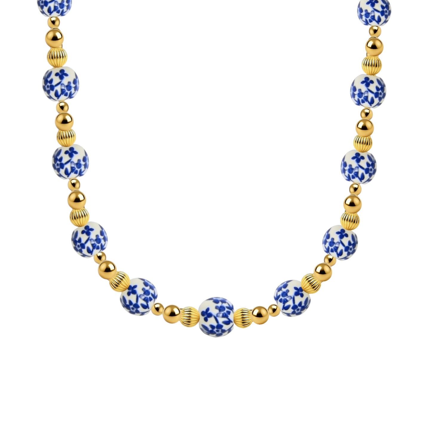 Peach Blossom Gold Filled Beaded Necklace with Porcelain