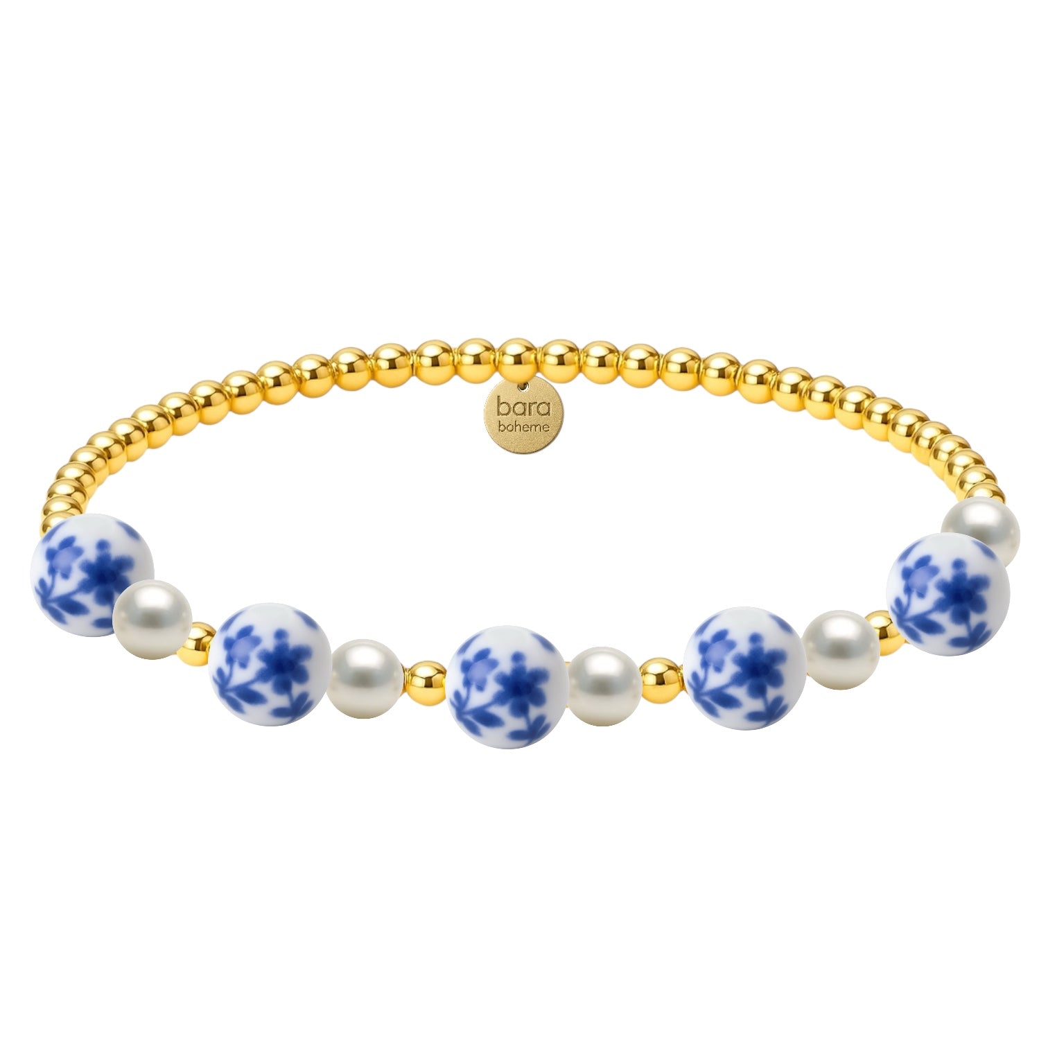  Gold Filled Beaded Bracelet with Porcelain