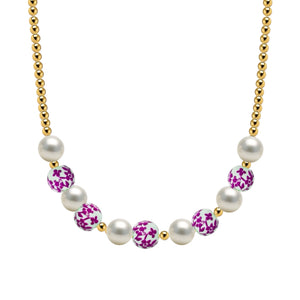Peony Gold Filled Beaded Necklace with Porcelain