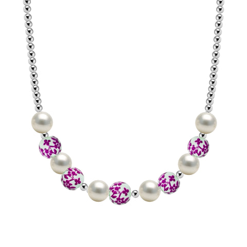 Peony Gold Filled Beaded Necklace with Porcelain