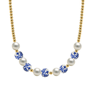 Peony Gold Filled Beaded Necklace with Porcelain