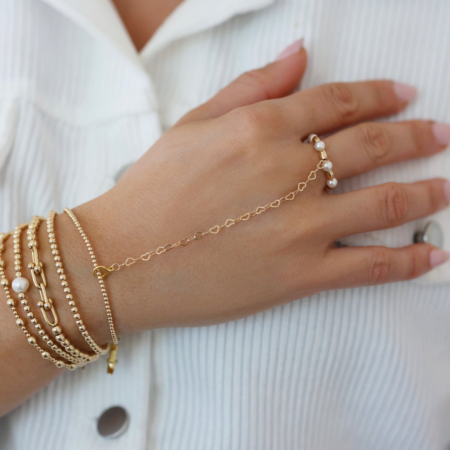 CARRIE 12 | Hand Chain Anti-Tarnish Stretchy Ring 14K Gold Filled
