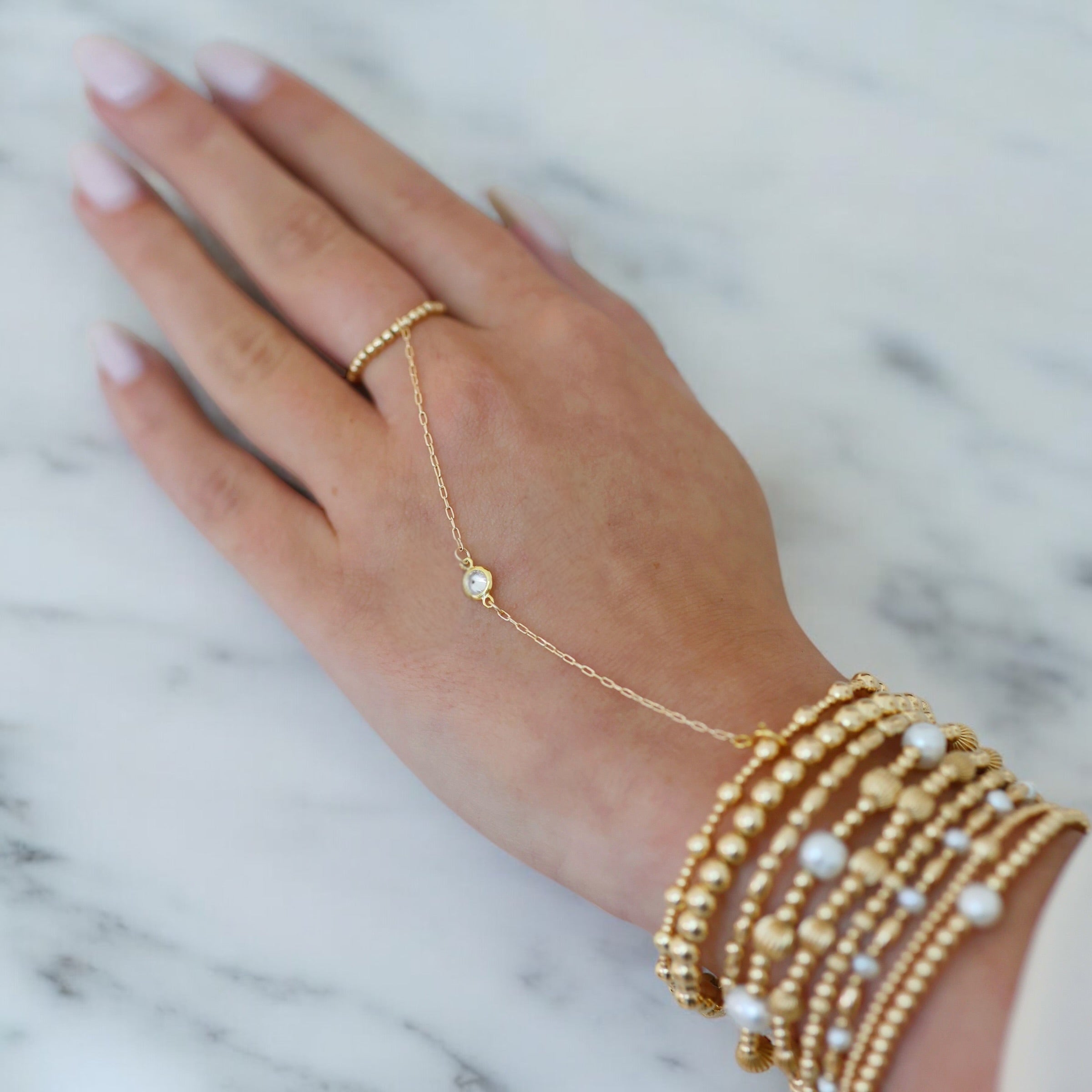 2MM + Solitaire | Gold Filled Hand Chain