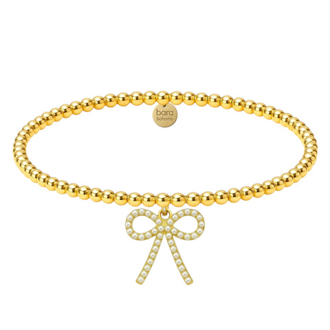 Pearl Bow Charm | Gold Filled Beaded Bracelet