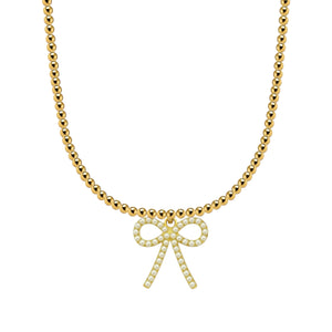 Pearl Bow Charm | Gold Filled Beaded Necklace